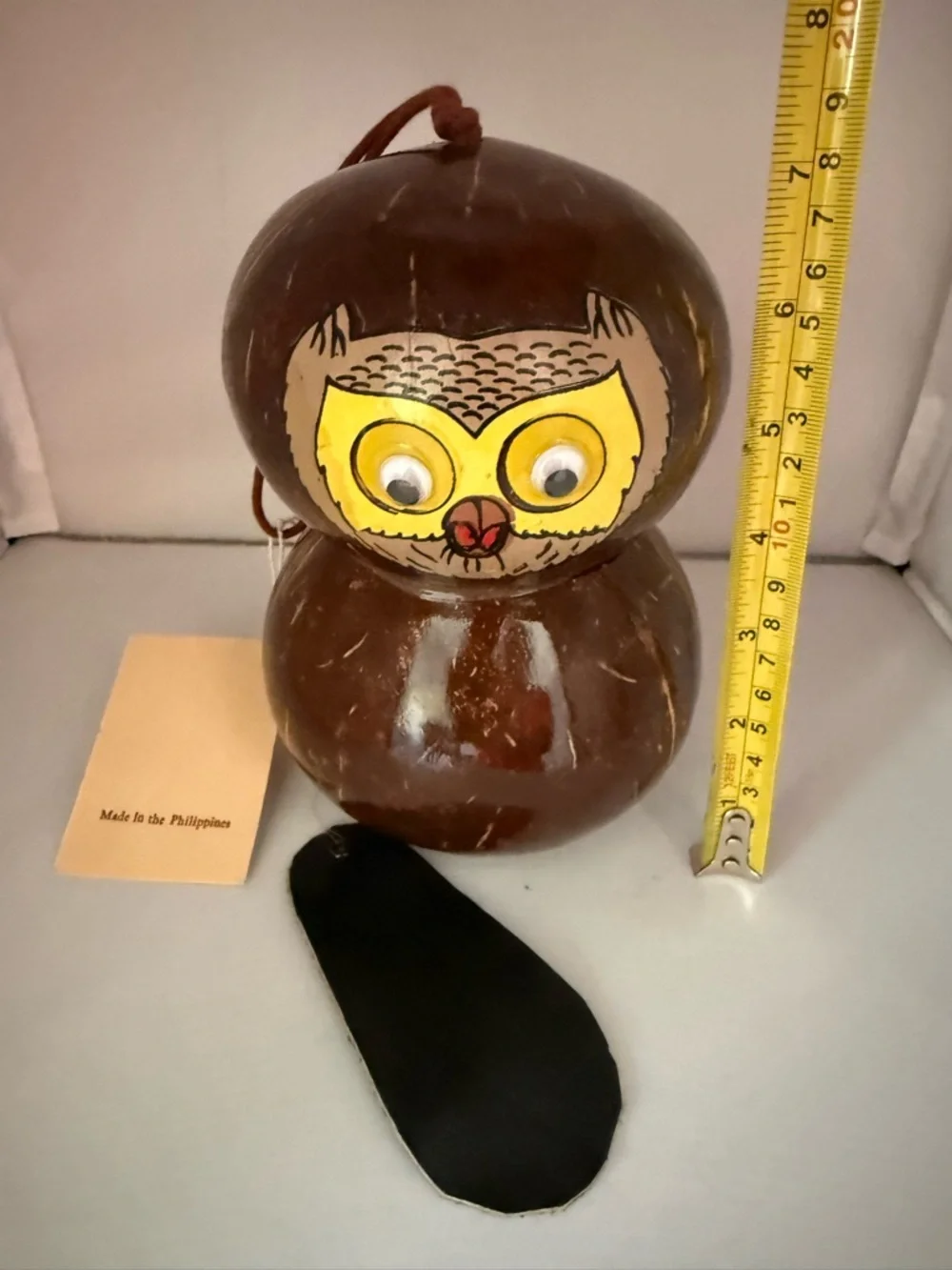 Vintage Brown Owl Coconut Wind Chime NEW w tag